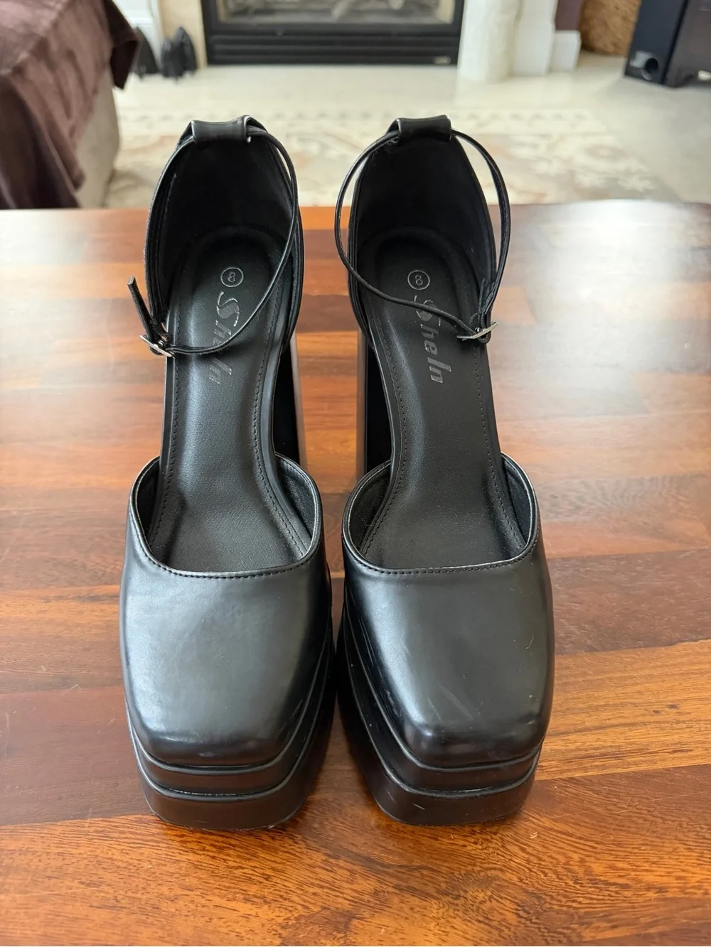 SHEIN Black Platform Mary Jane Heels with Ankle Strap
